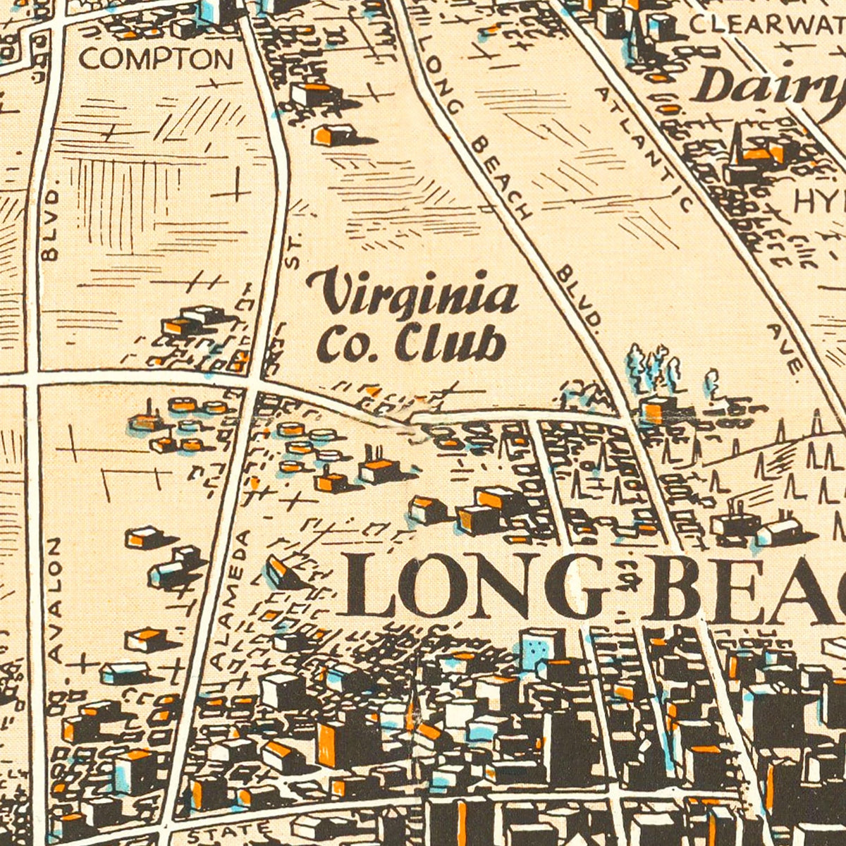Restored historic details from the 1936 city map of Long Beach, California