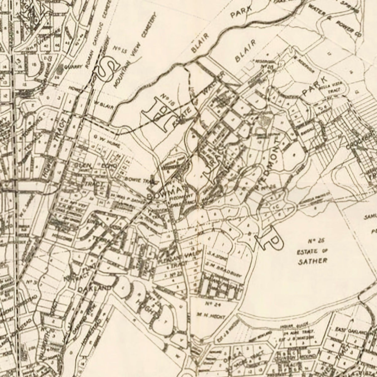 Restored historic details from the 1903 city map of Oakland, California