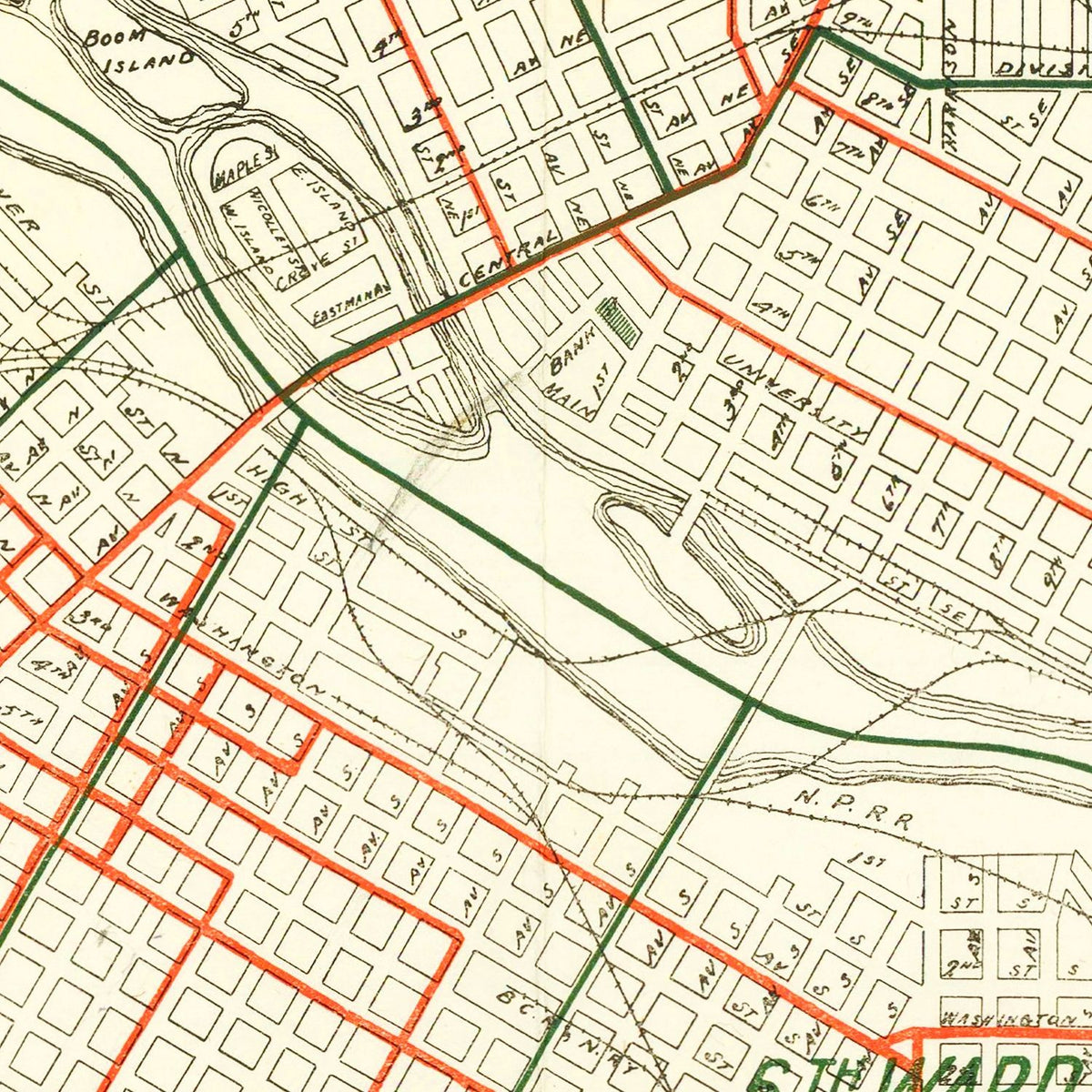 Restored historic details from the 1913 city map of Minneapolis, Minnesota