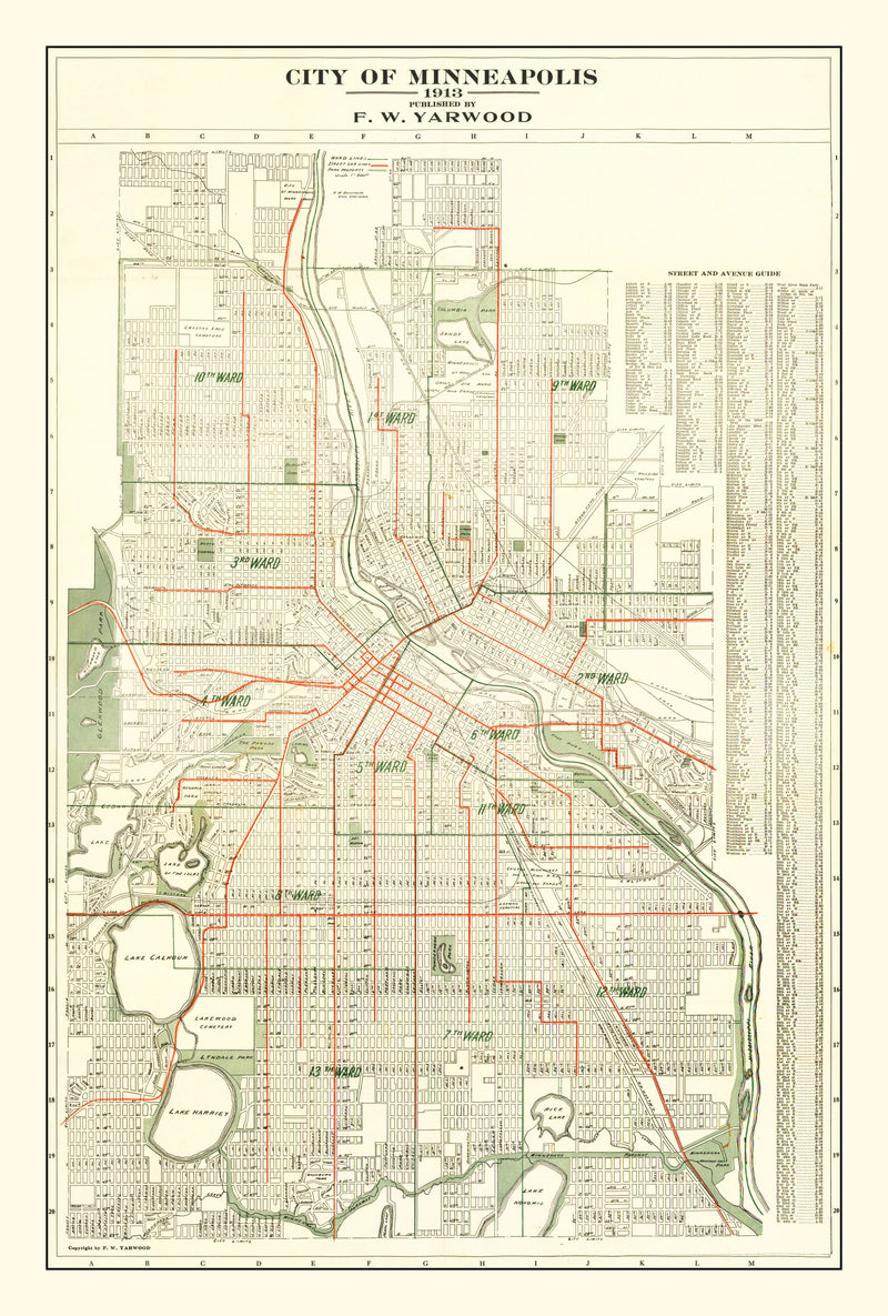Size comparison using Vintage Map of Minneapolis, Minnesota 1913