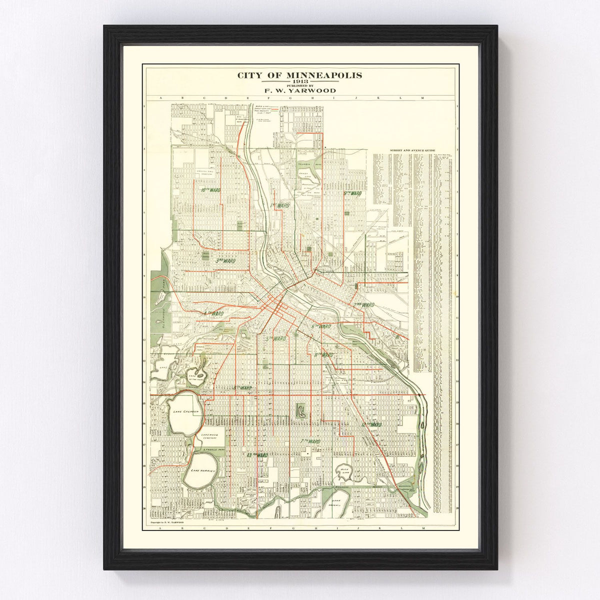 Minneapolis Vintage Map 1913