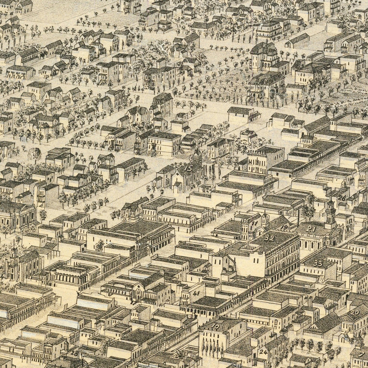 Restored historic details from the 1870 city map of Sacramento, California