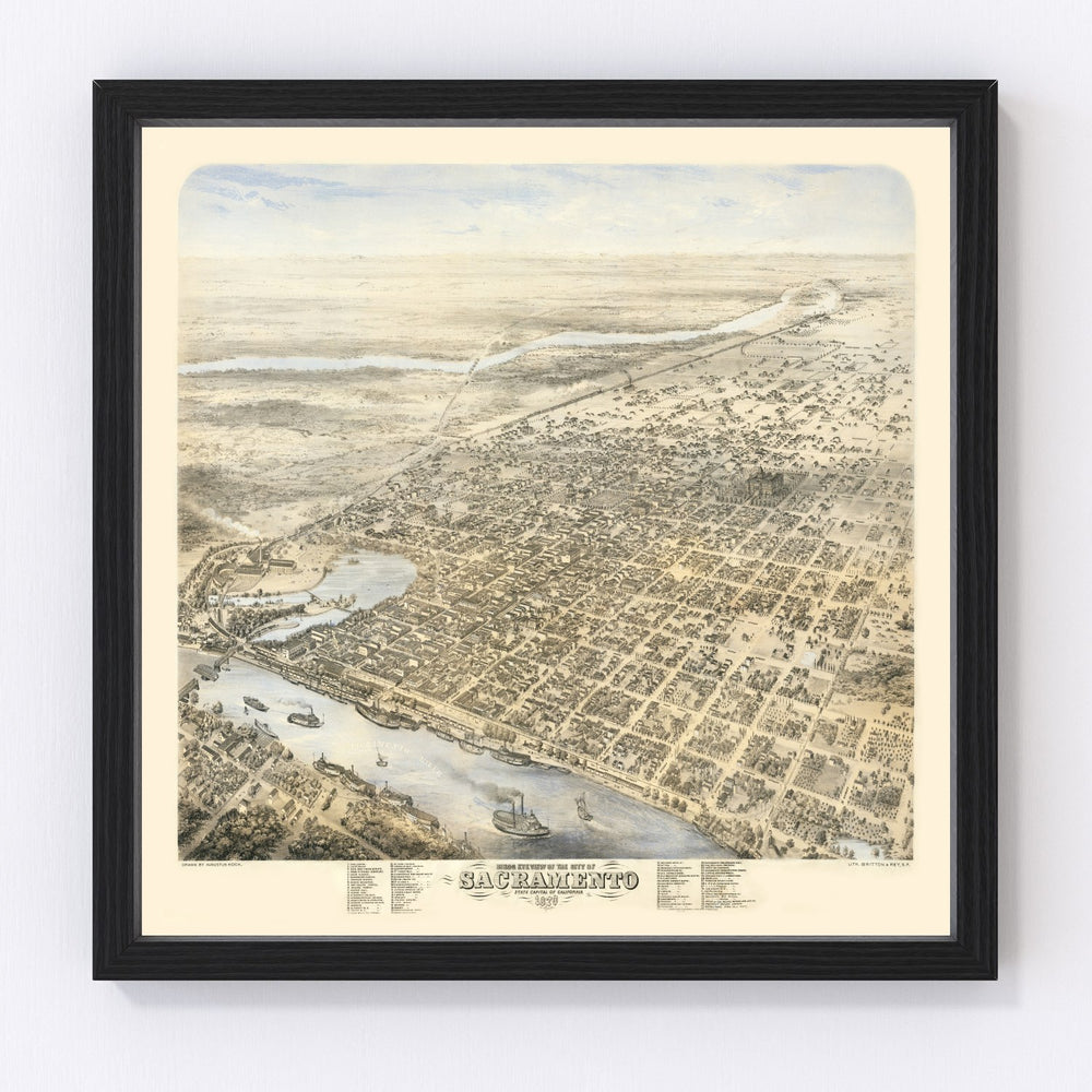 Sacramento Vintage Map 1870