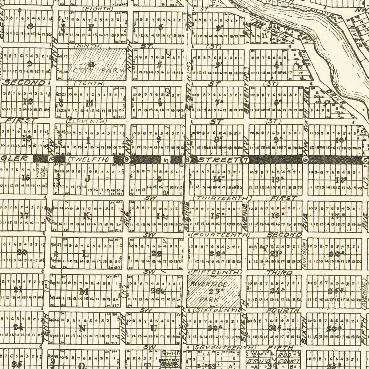 Restored historic details from the 1918 city map of Miami, Florida