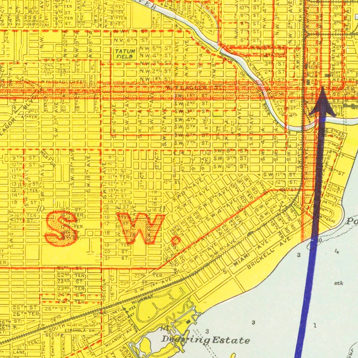 Restored historic details from the 1926 city map of Miami, Florida