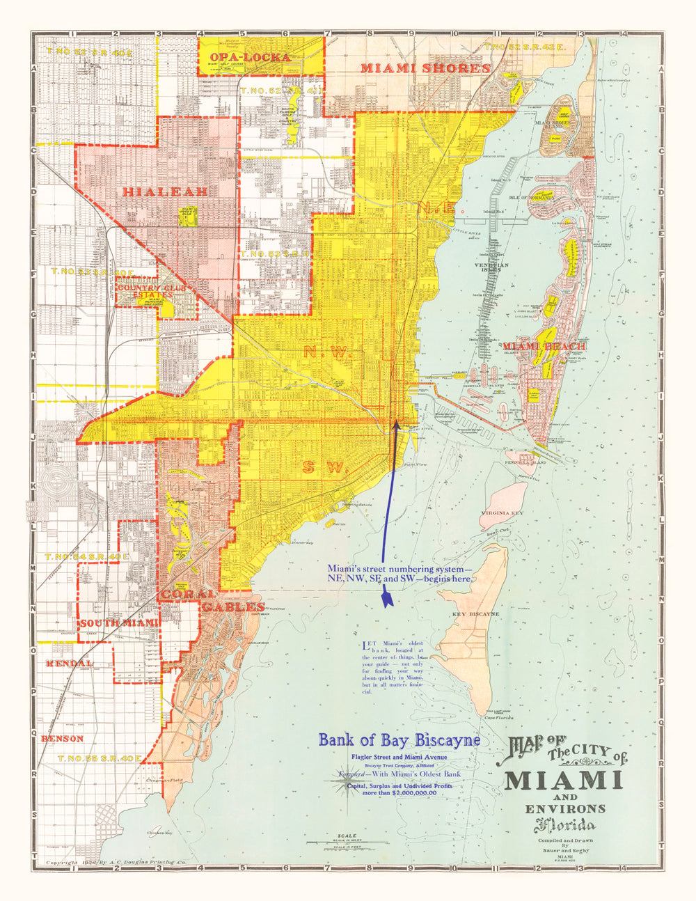 Vintage Map of Miami, Florida 1926 print style example