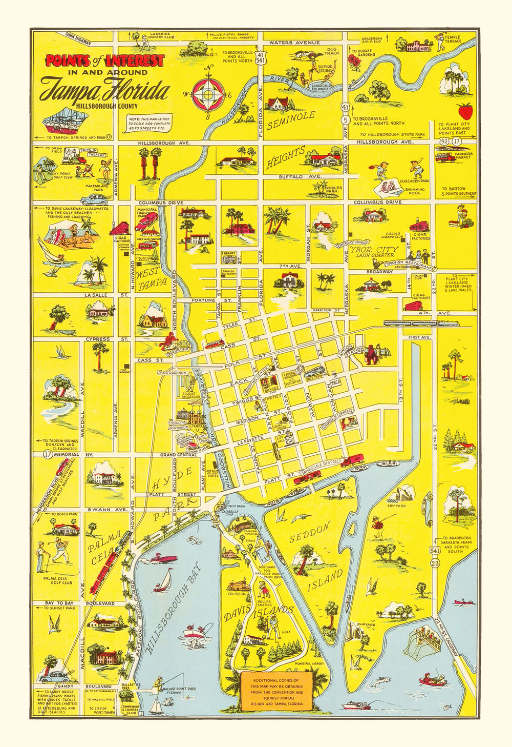 Vintage Map of Tampa, Florida 1950 print style example