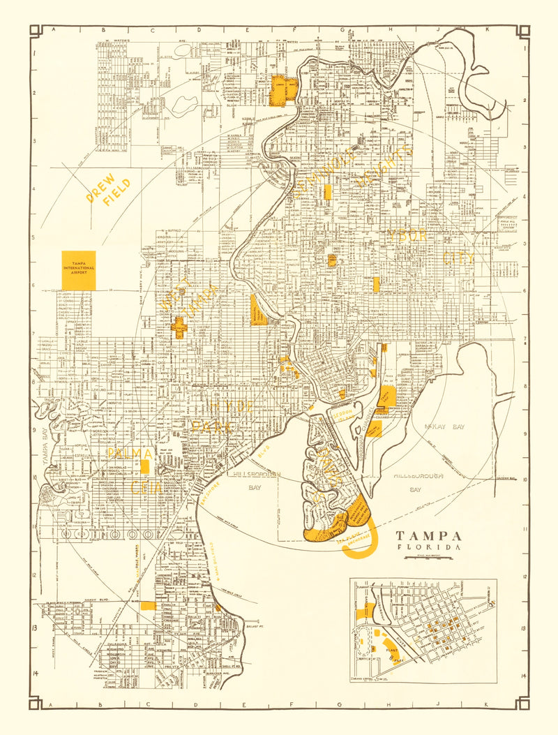 Size comparison using Vintage Map of Tampa, Florida 1947