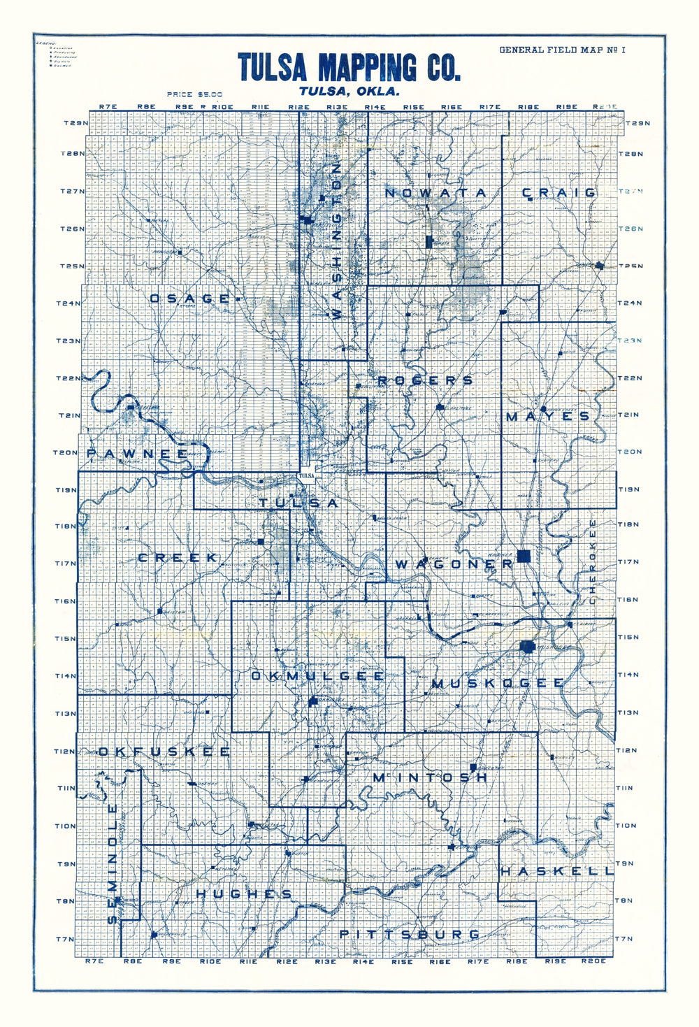 Vintage Map of Tulsa, Oklahoma 1913 print style example
