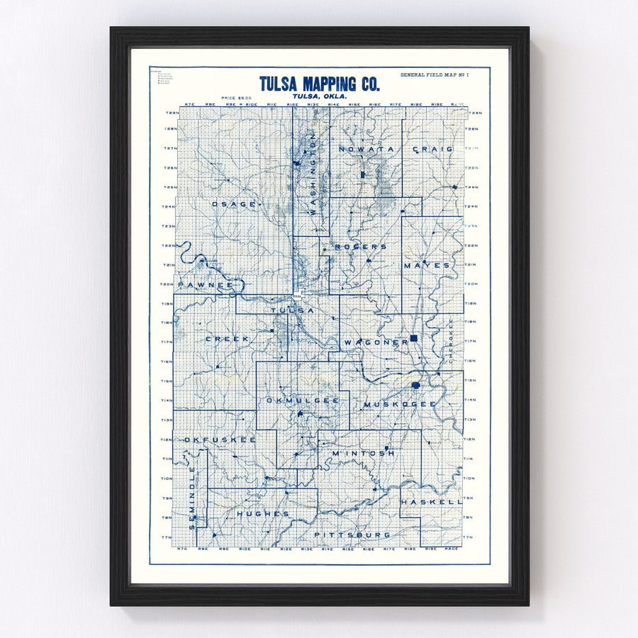 Vintage Map of Tulsa, Oklahoma 1913