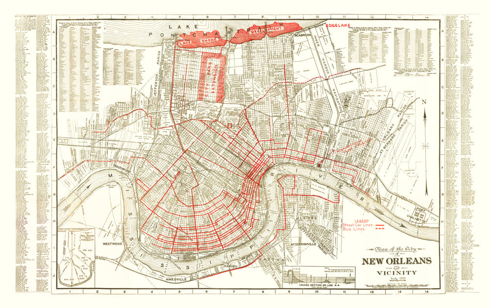 Vintage Map of New Orleans, Louisiana 1925 print style example