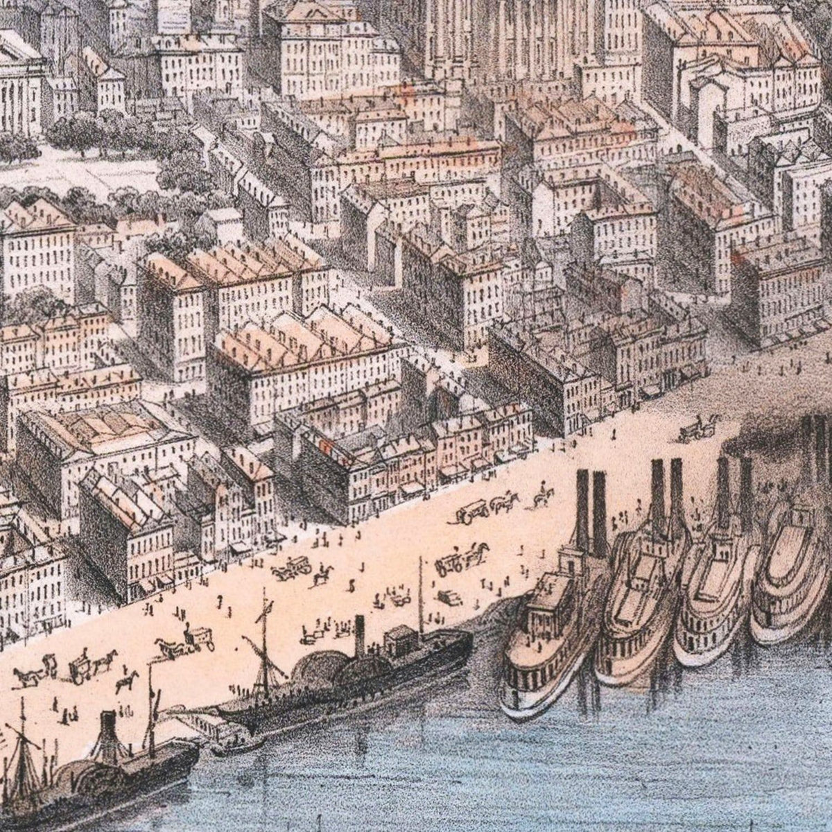Restored historic details from the 1855 city map of New Orleans, Louisiana