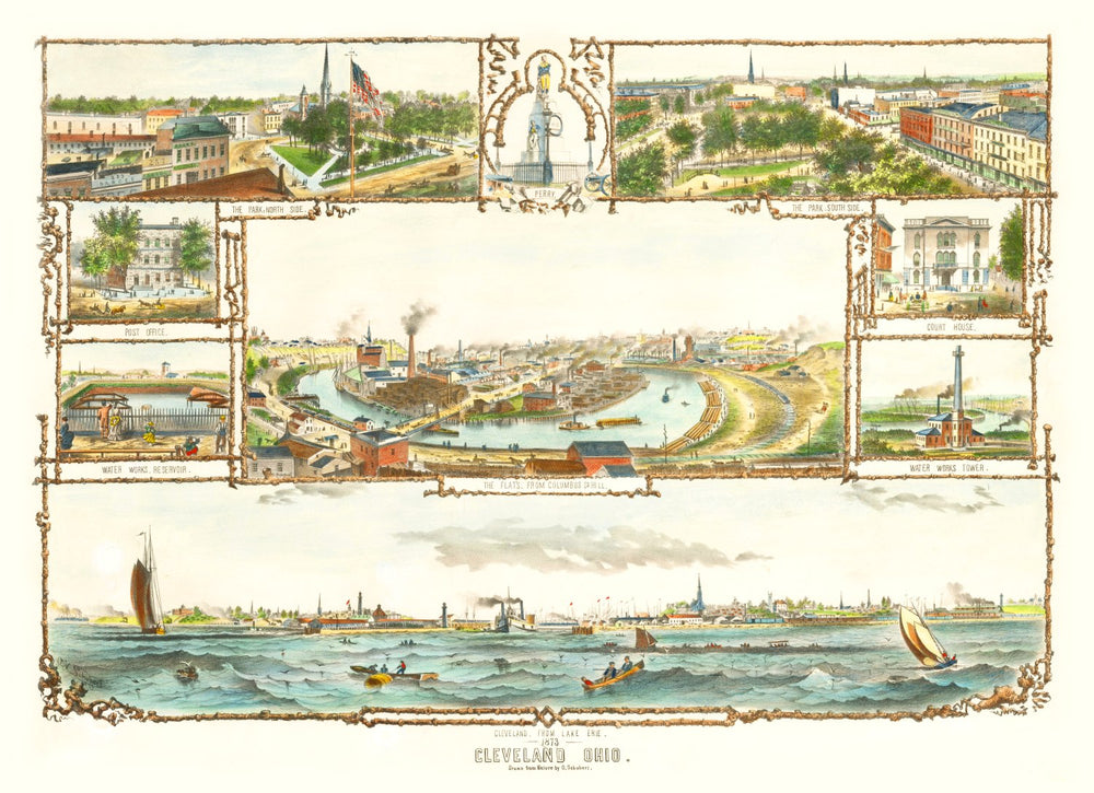 Vintage Map of Cleveland, Ohio 1873 print style example