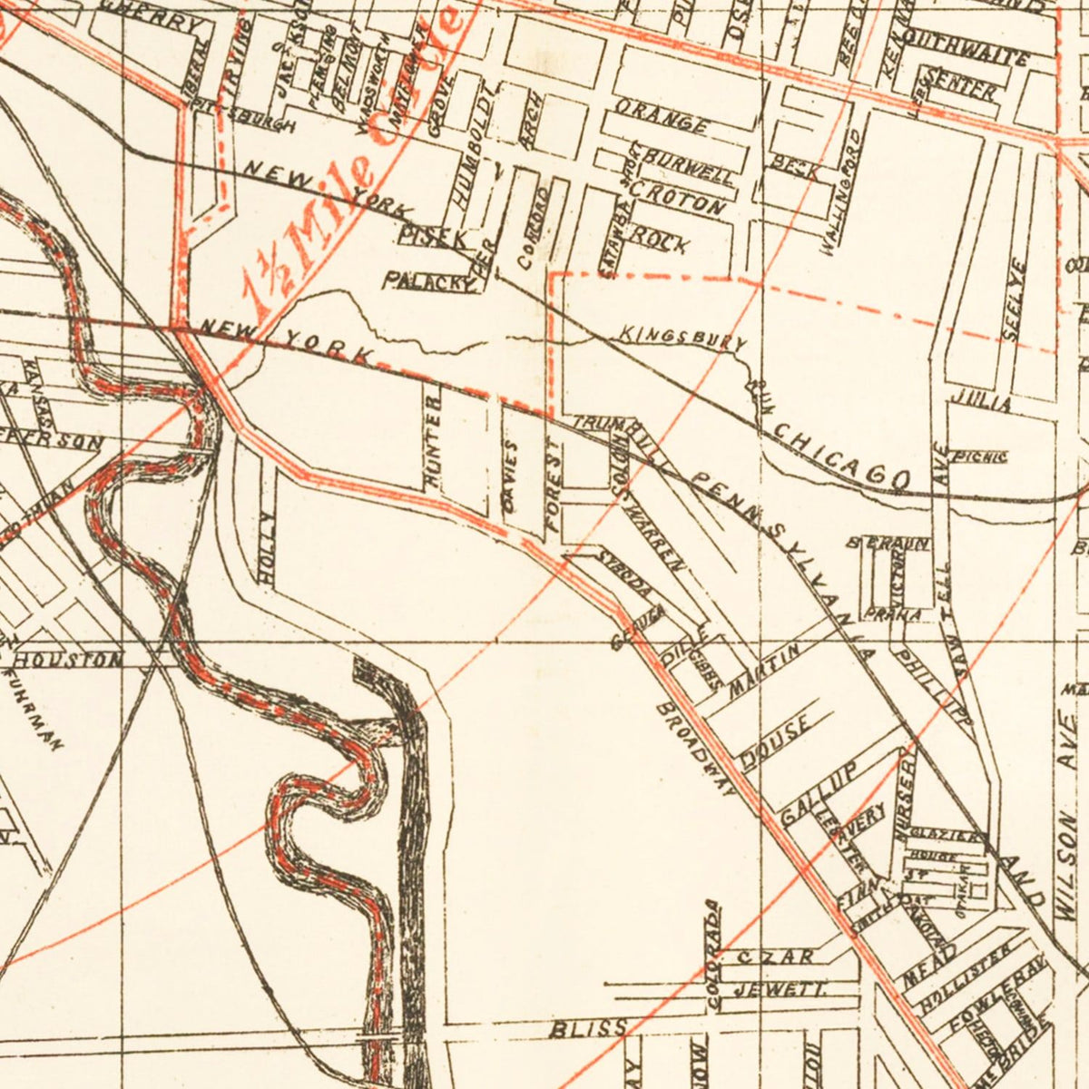 Restored historic details from the 1882 city map of Cleveland, Ohio