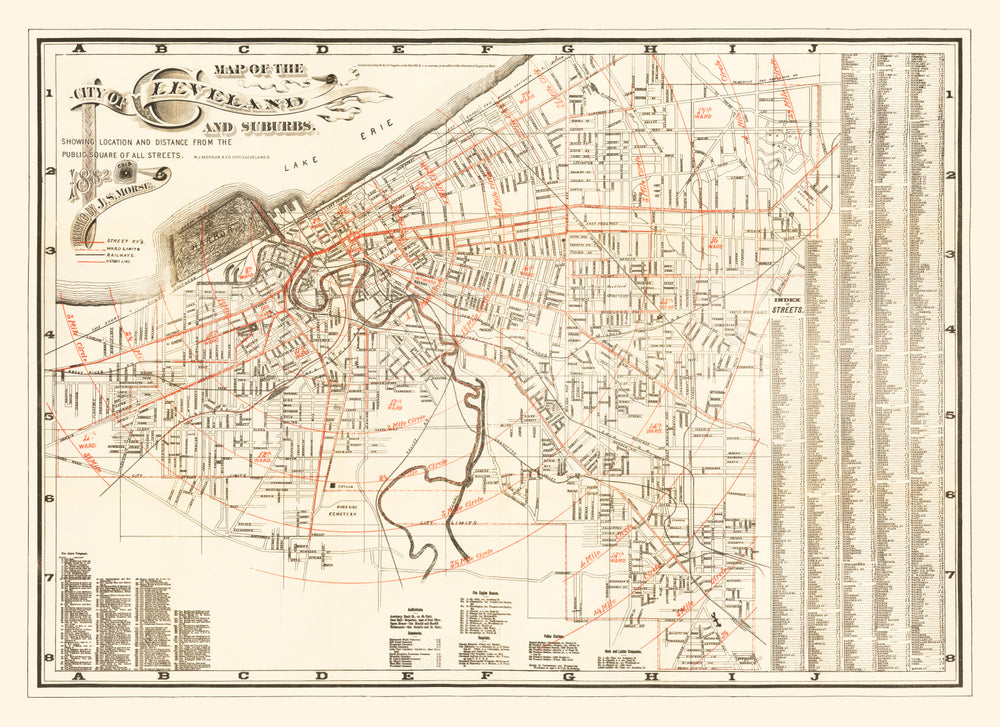 Vintage Map of Cleveland, Ohio 1882 print style example
