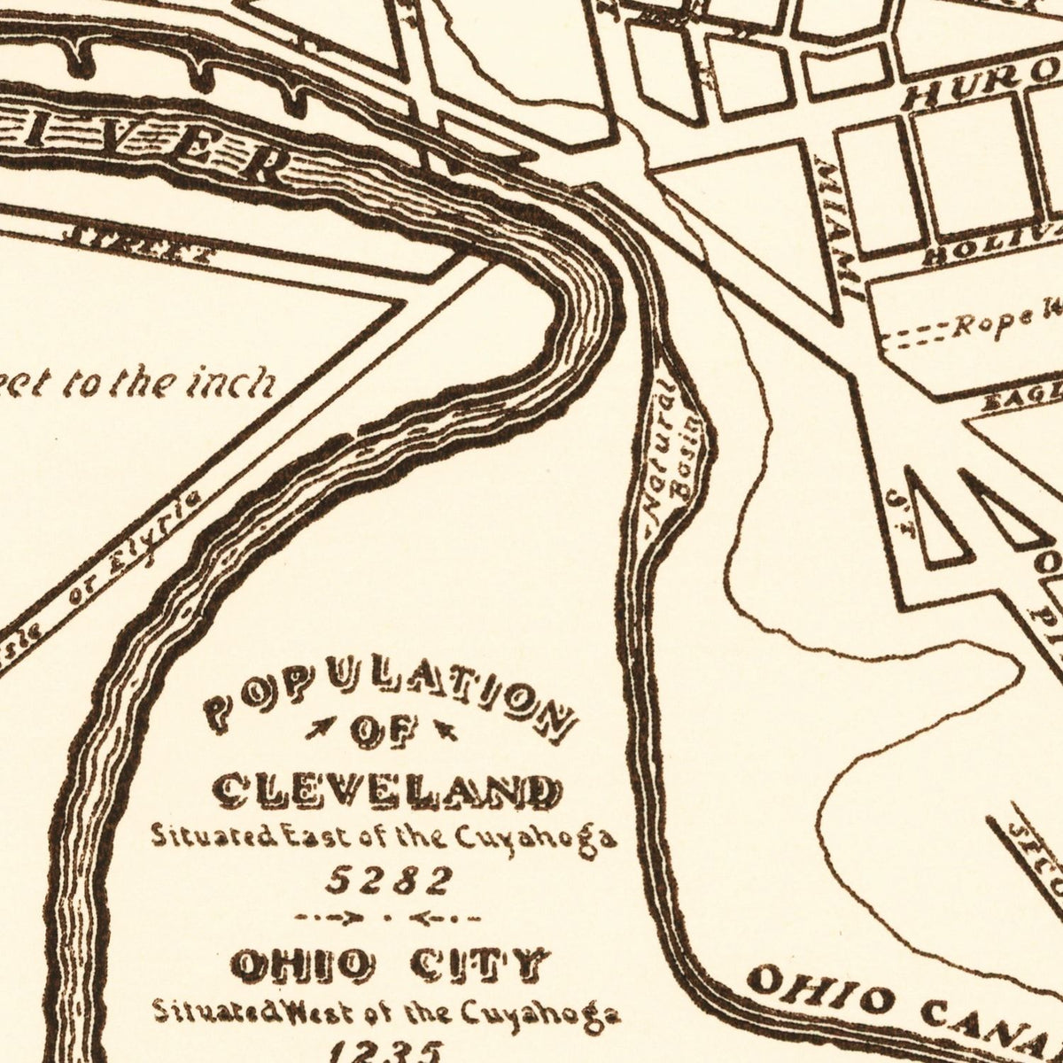 Restored historic details from the 1937 city map of Cleveland, Ohio