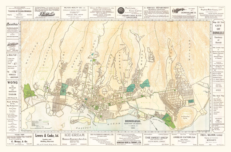Size comparison using Vintage Map of Honolulu, Hawaii 1922