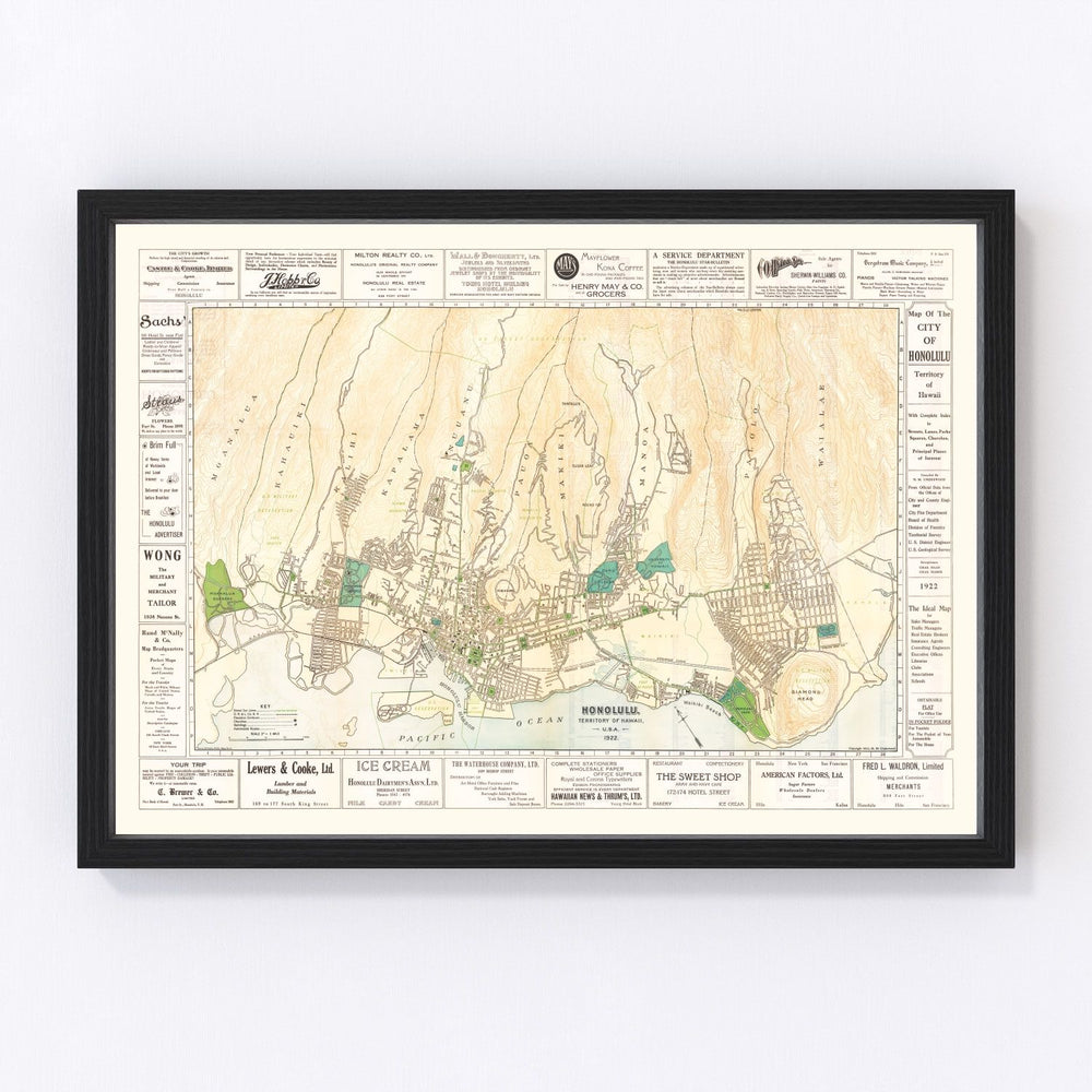 Honolulu Vintage Map 1922