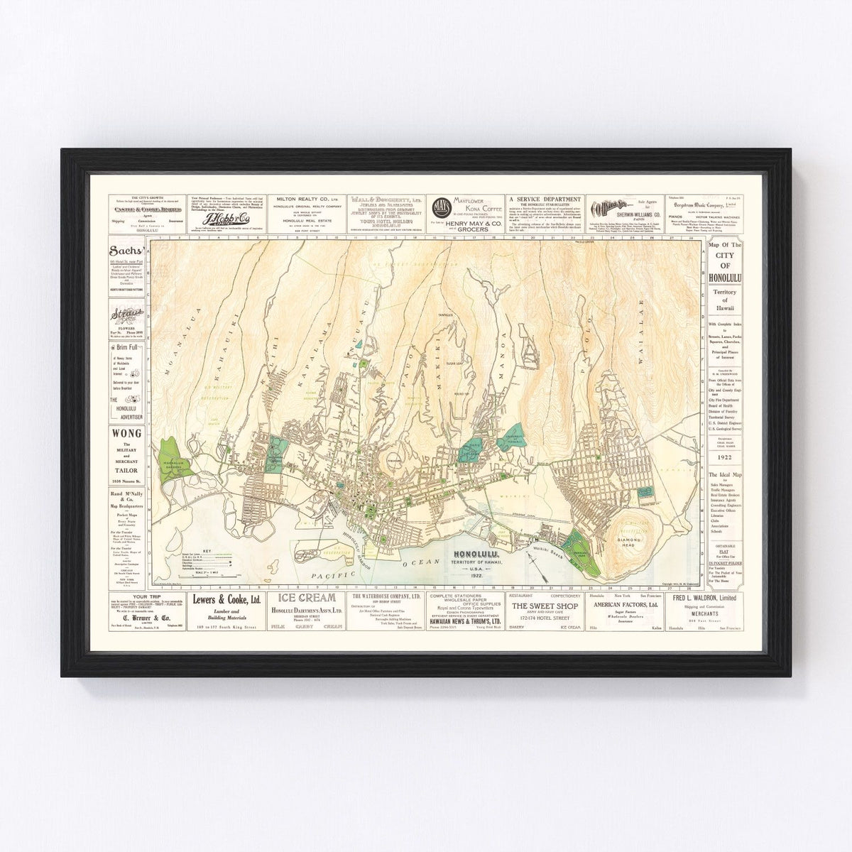 Honolulu Vintage Map 1922