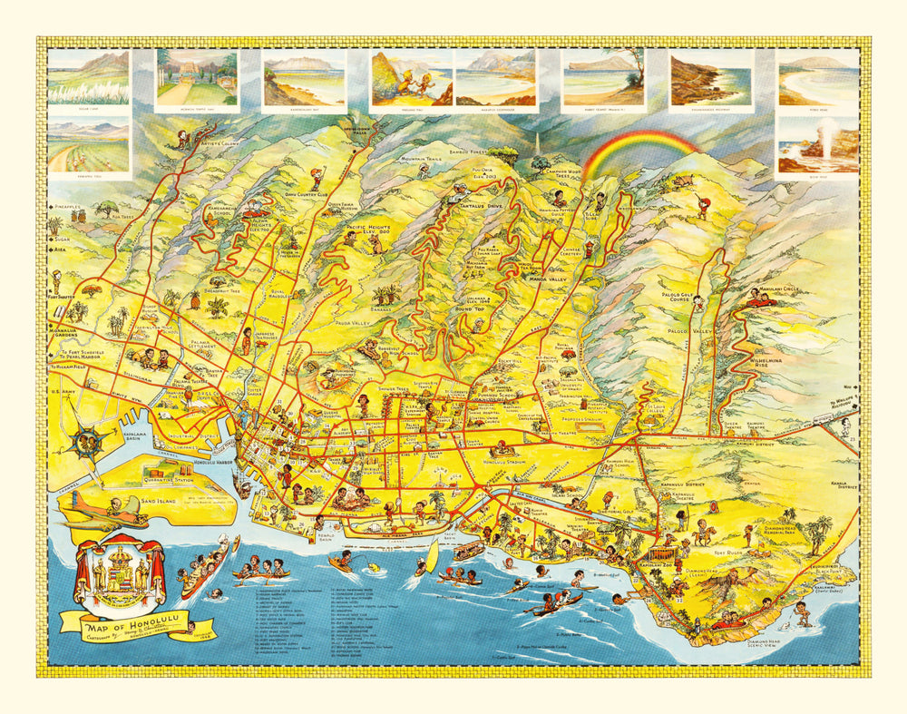 Vintage Map of Honolulu, Hawaii 1948 print style example