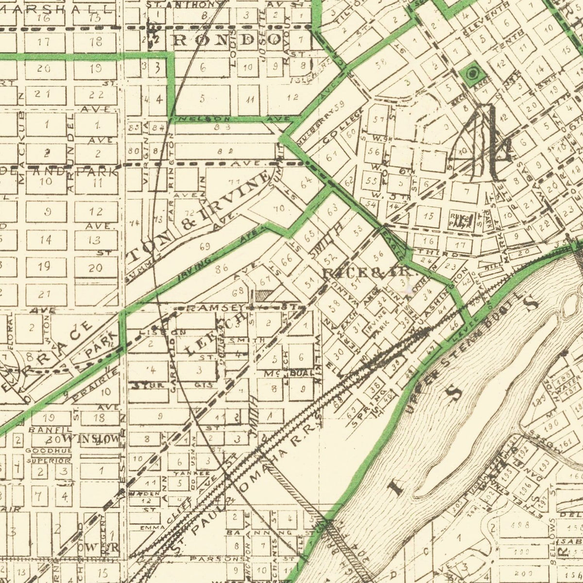 Restored historic details from the 1896 city map of St. Paul, Minnesota
