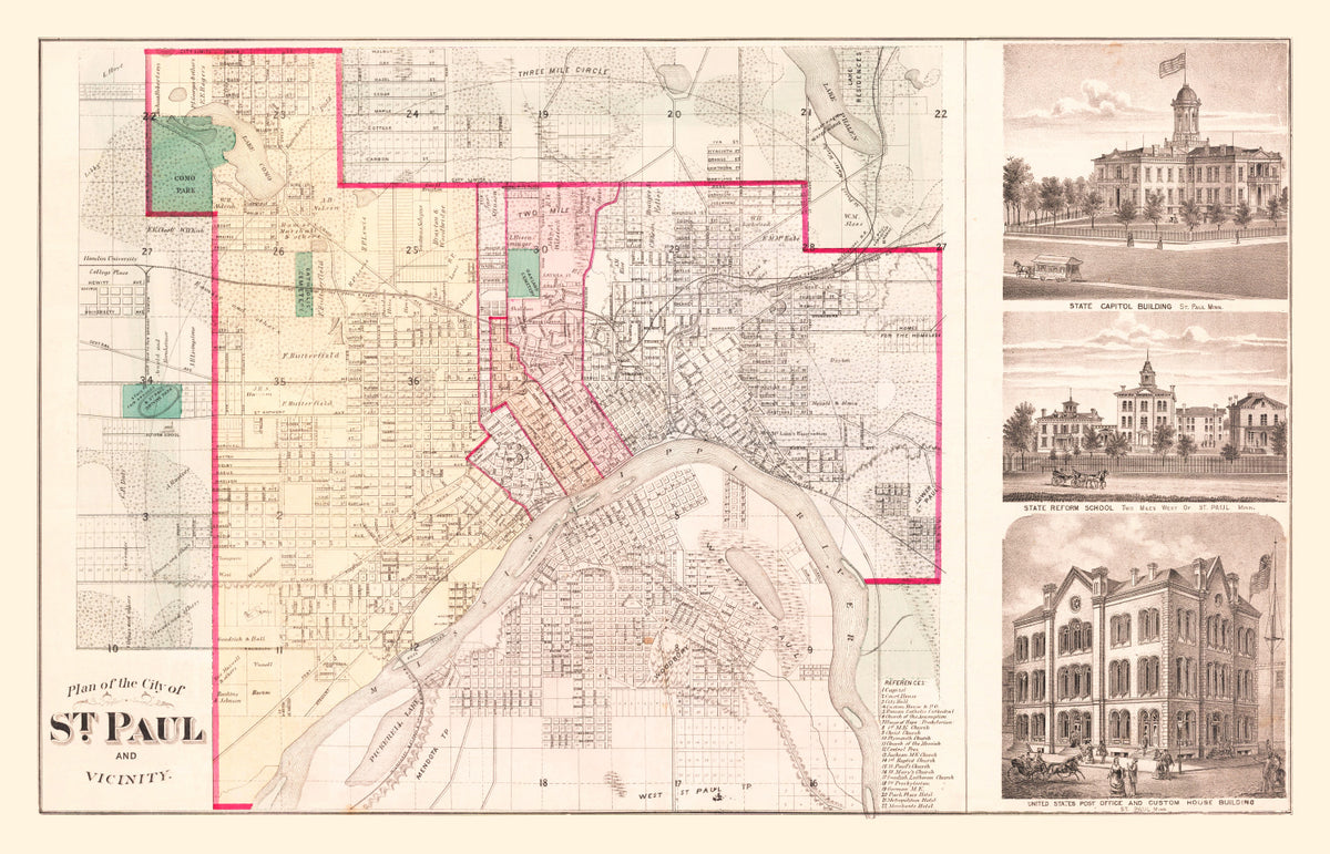 Preview of Vintage Map of St. Paul, Minnesota 1874
