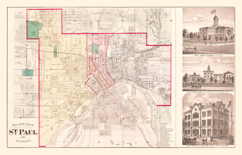 Size comparison using Vintage Map of St. Paul, Minnesota 1874
