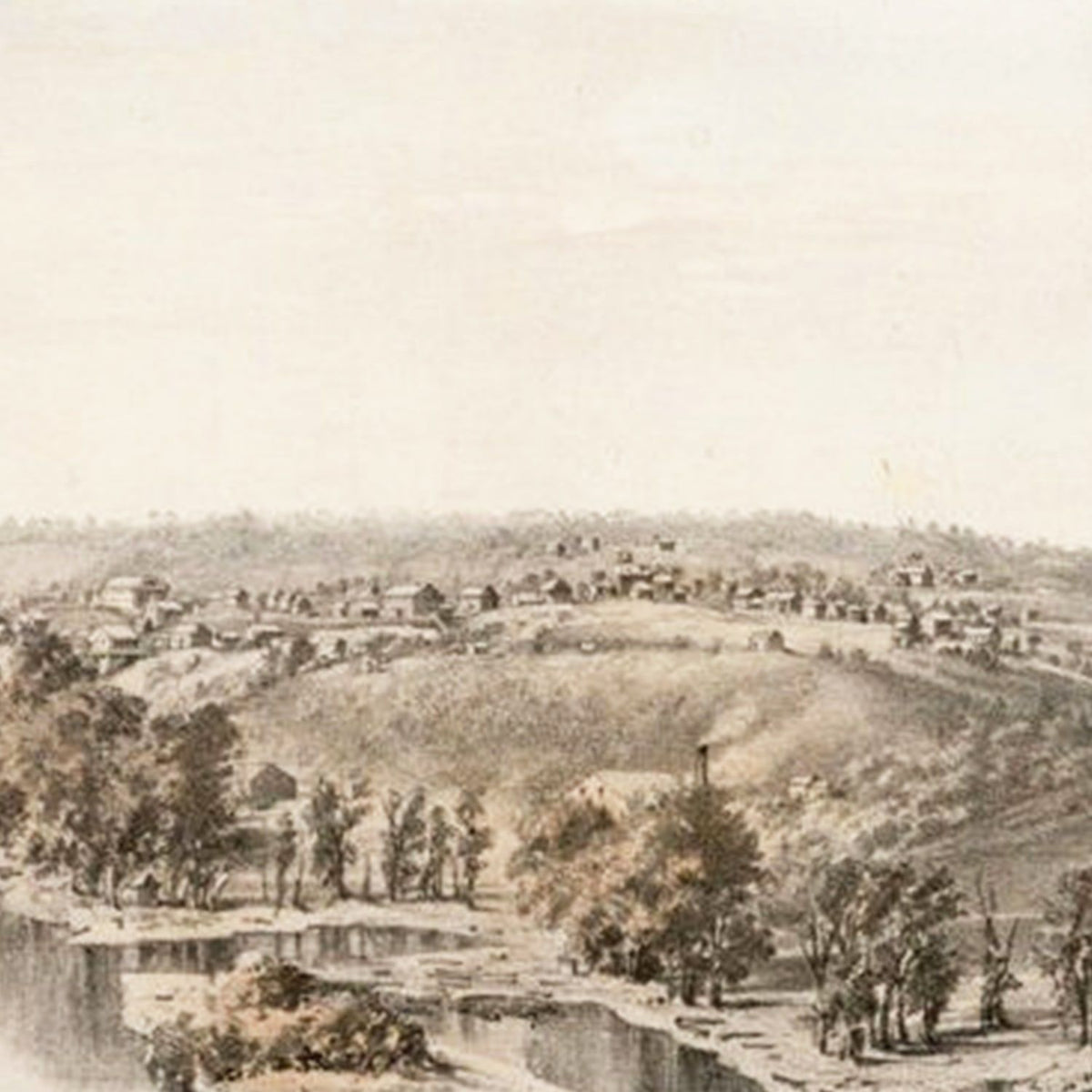 Restored historic details from the 1853 city map of St. Paul, Minnesota