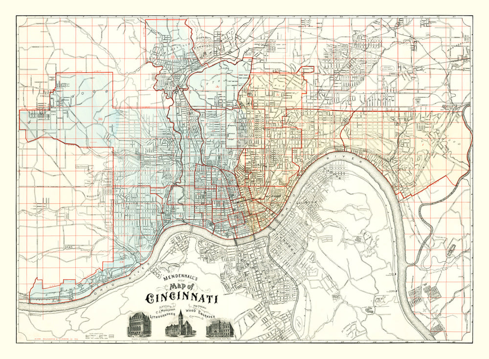 Vintage Map of Cincinnati, Ohio 1895 print style example