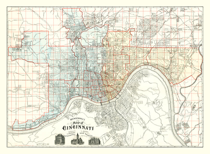 Size comparison using Vintage Map of Cincinnati, Ohio 1895