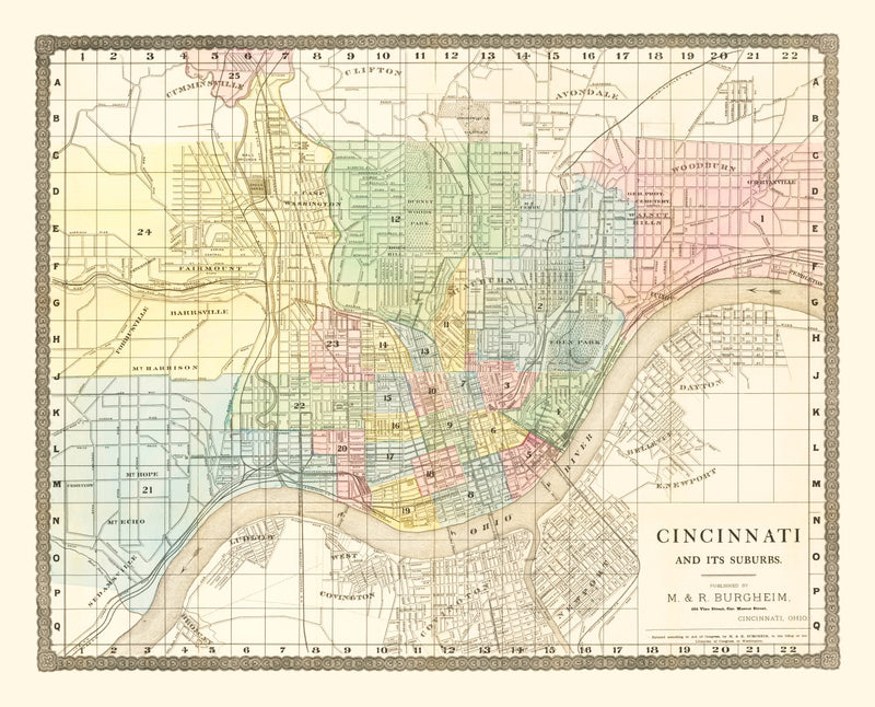 Size comparison using Vintage Map of Cincinnati, Ohio 1875