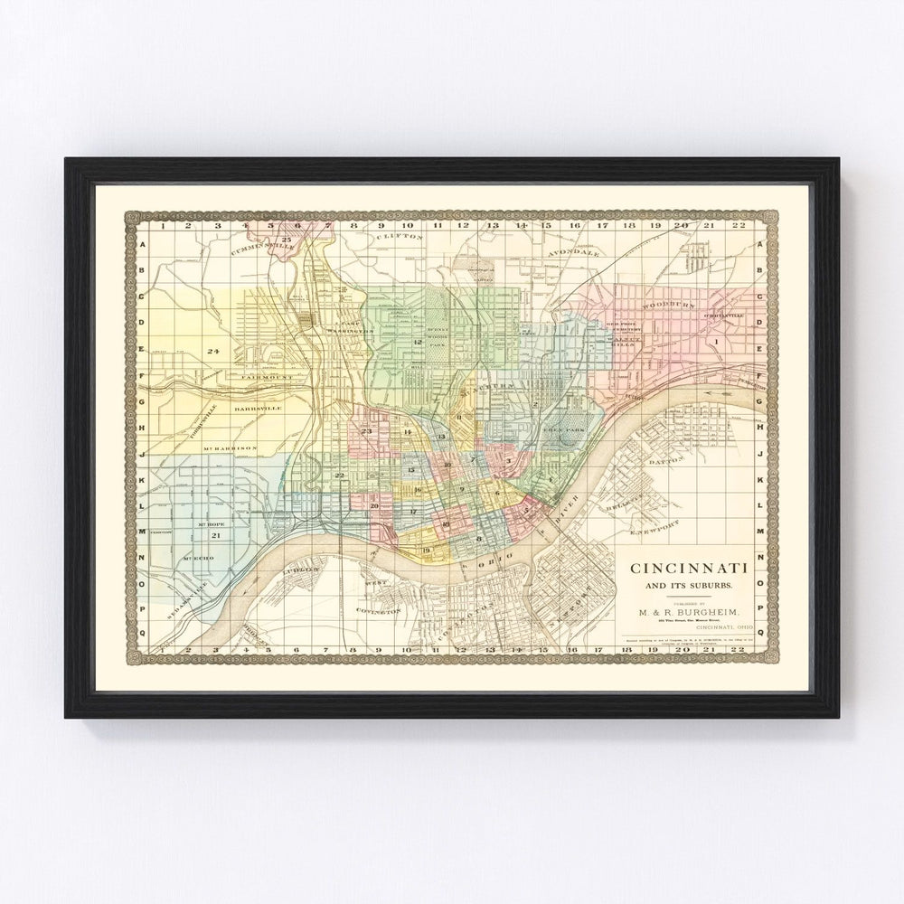 Cincinnati Vintage Map 1875