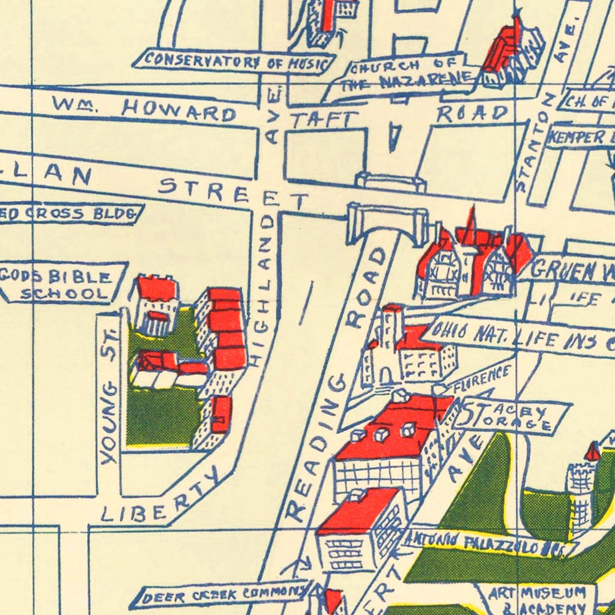 Restored historic details from the 1940 city map of Cincinnati, Ohio