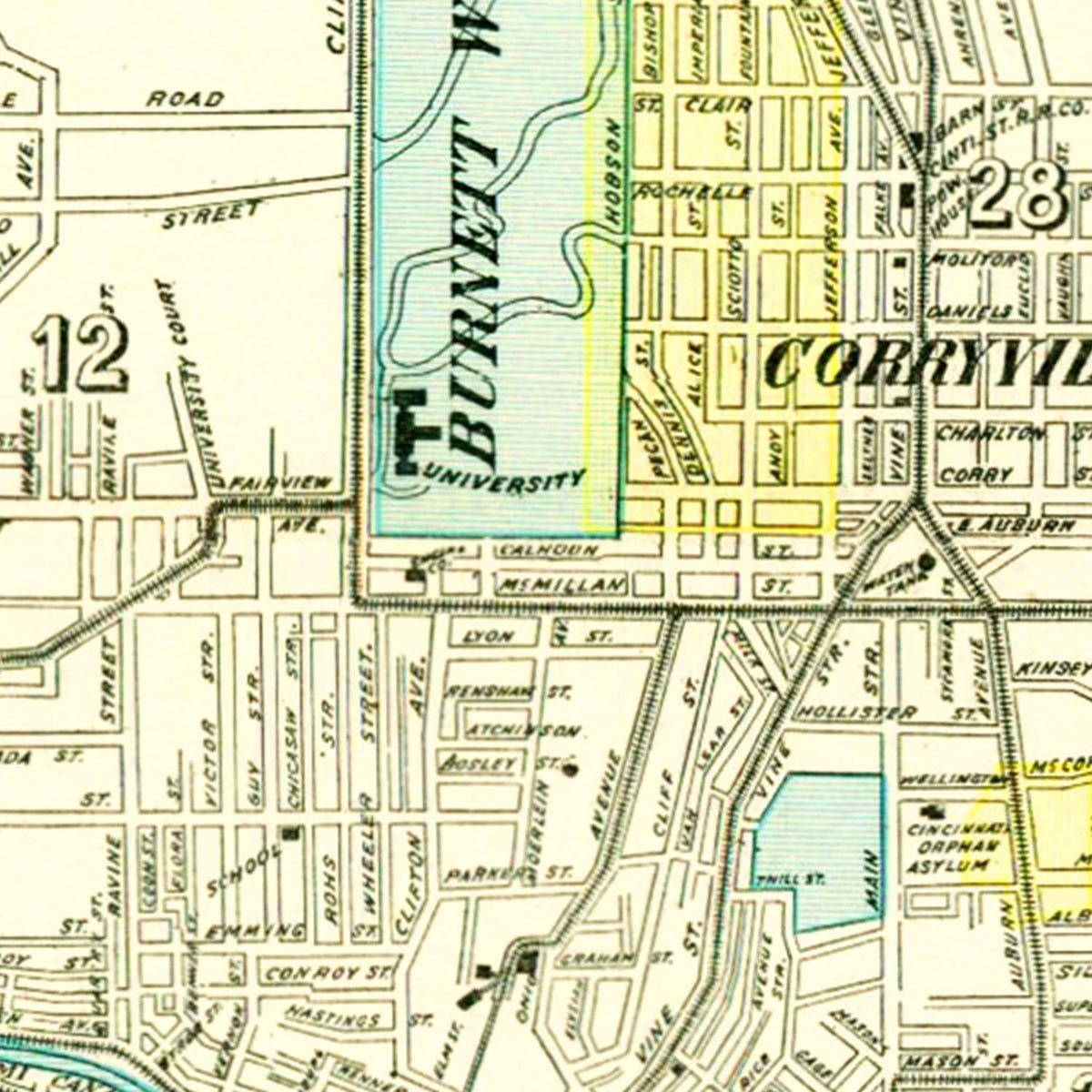 Restored historic details from the 1895 city map of Cincinnati, Ohio