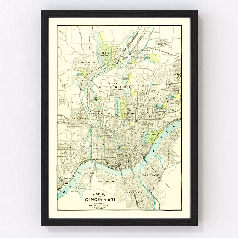 Cincinnati Vintage Map 1895