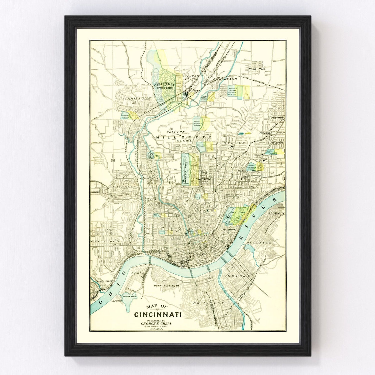 Cincinnati Vintage Map 1895