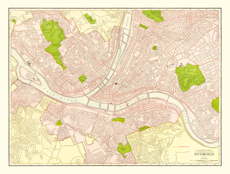 Size comparison using Vintage Map of Pittsburgh, Pennsylvania 1912