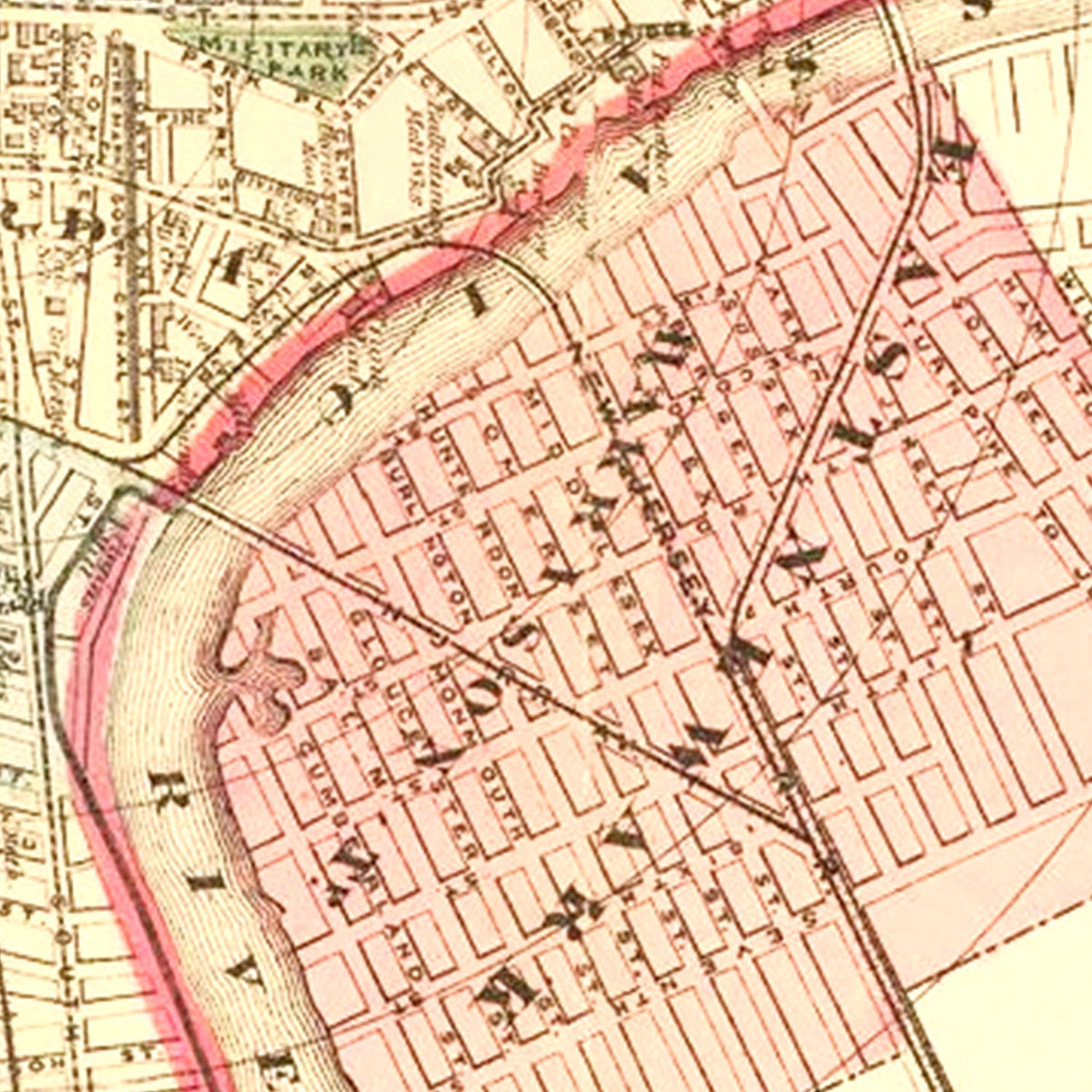 Restored historic details from the 1872 city map of Newark, New Jersey