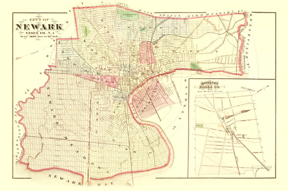 Vintage Map of Newark, New Jersey 1872 print style example