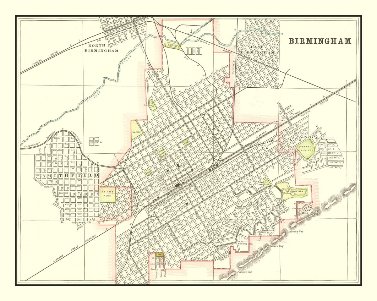 Preview of Vintage Map of Birmingham, Alabama 1895