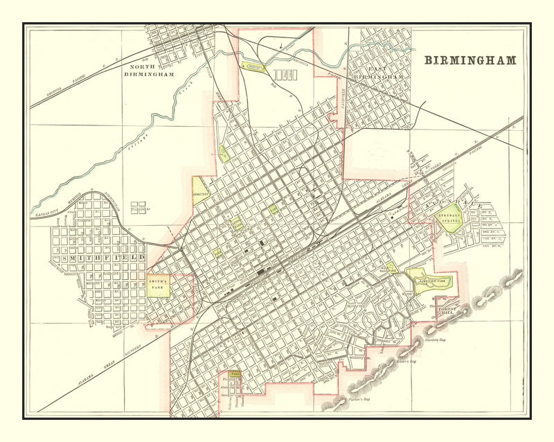 Size comparison using Vintage Map of Birmingham, Alabama 1895