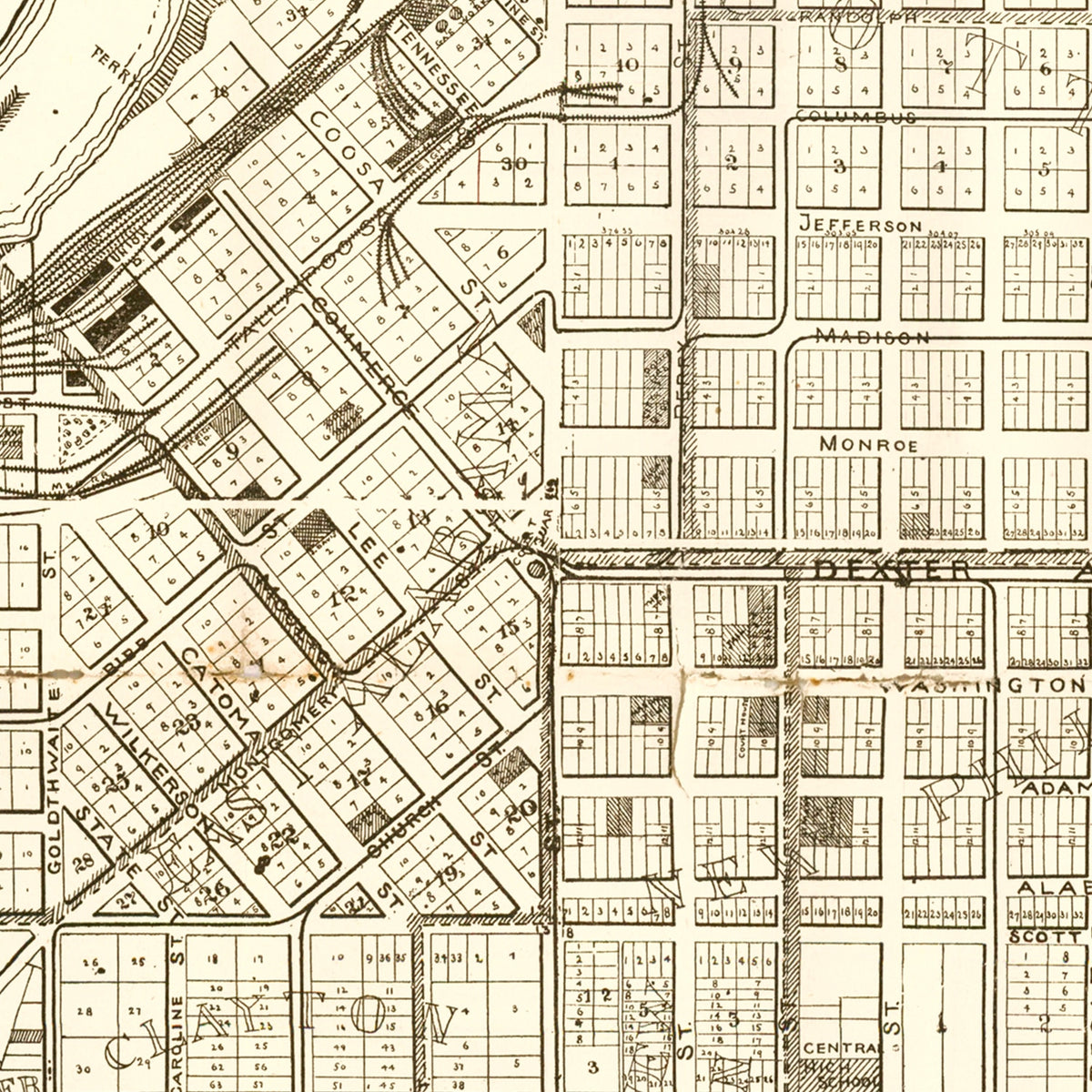 Restored historic details from the 1899 city map of Montgomery, Alabama
