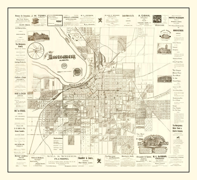 Size comparison using Vintage Map of Montgomery, Alabama 1899
