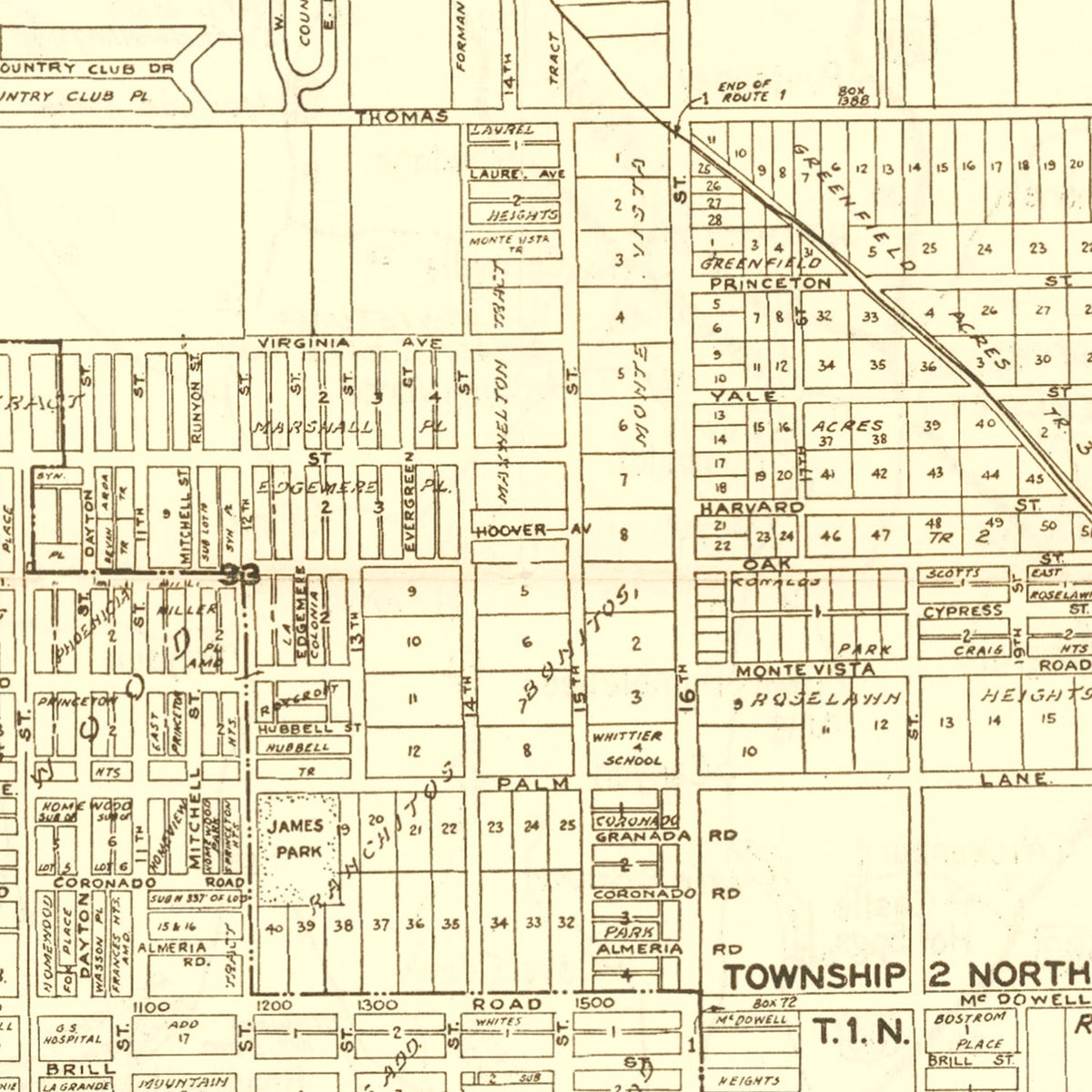 Restored historic details from the 1935 city map of Phoenix, Arizona