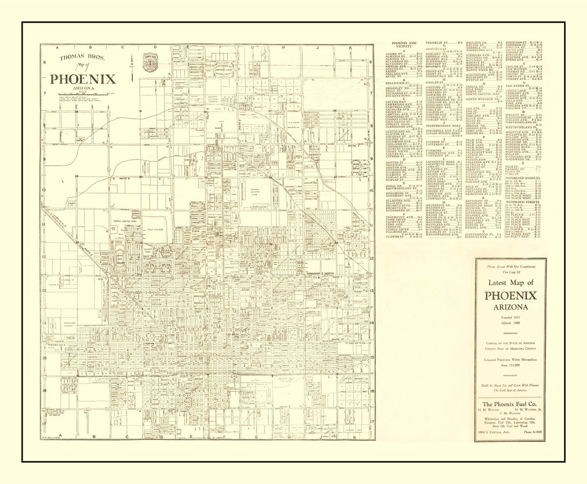 Preview of Vintage Map of Phoenix, Arizona 1935