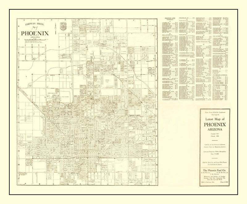 Size comparison using Vintage Map of Phoenix, Arizona 1935