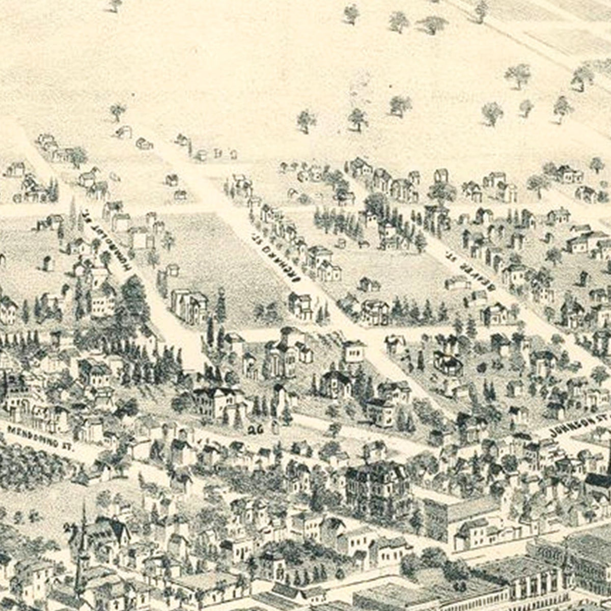 Restored historic details from the 1885 city map of Santa Rosa, California
