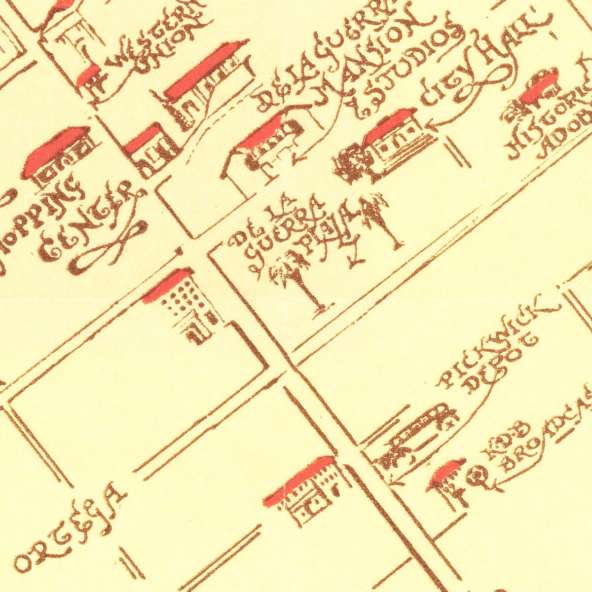 Restored historic details from the 1930 city map of Santa Barbara, California