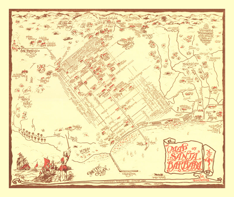 Size comparison using Vintage Map of Santa Barbara, California 1930