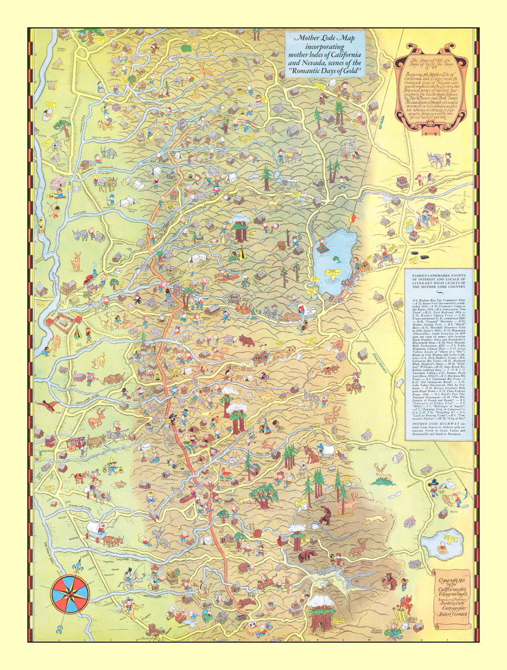 Vintage Tahoe & Gold Country Map 1931 print style example